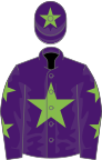 Purple, green star with two stars on sleeves, purple cap with green star
