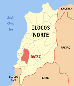 Map of Ilocos Norte with Batac highlighted