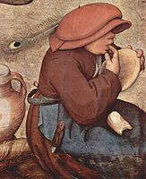 Pieter Bruegel the Elder, 1568, Boy from The Peasant Wedding; the hat gives the gender.