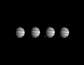 Comet Shoemaker–Levy 9 colliding with Jupiter: The sequence shows fragment W turning into a fireball on the planet's dark side