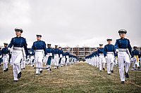 The United States Air Force Academy commissions officers into the United States Air Force and United States Space Force.