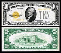 $10 Gold Certificate Alexander Hamilton