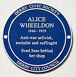 Blue Plaque on the building where Alice Wheeldon lived
