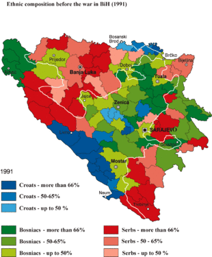 Colour-coded map of Bosnia and Herzegovina