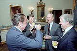 Presidents Richard Nixon, Gerald Ford, Jimmy Carter, and Ronald Reagan in the Blue Room, 1981