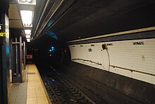 End of the platform at the Fulton Street station of the Eighth Avenue Line