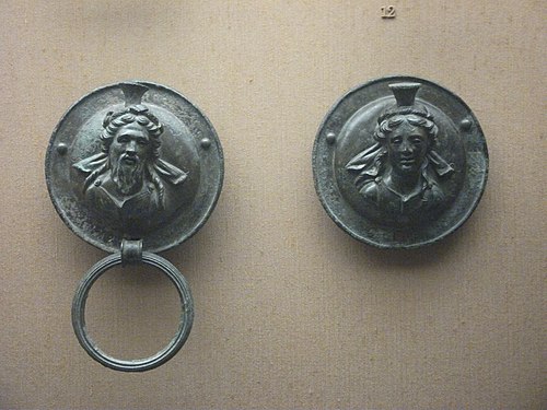 Hellenistic bronze fittings, with Pluto and Persephone