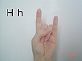 An ASL 'horns' hand pointed upward: Extended index and pinkie, thumb lies over other fingers
