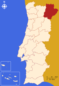 The location of the District of Bragança within continental Portugal