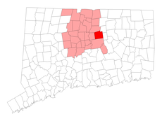 Manchester's location within Hartford County and Connecticut