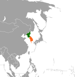 Map indicating locations of Democratic People's Republic of Korea and Republic of Korea