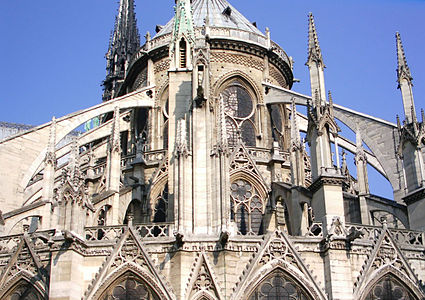 Later flying buttresses of the apse of Notre-Dame (14th century) reached 15 metres (49 ft) from the wall to the counter-supports.