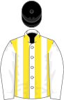 White, yellow stripes on body, black cap