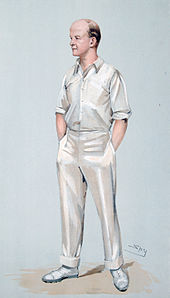 Caricature of a cricketer with his hands in his pockets