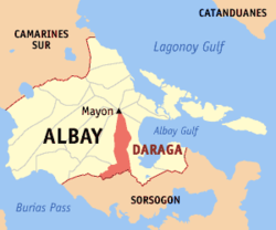Map of Albay with Daraga highlighted