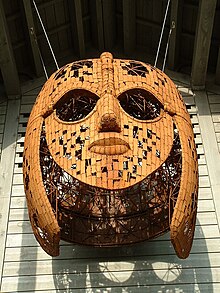 Colour photograph of Rick Kirby's 2002 sculpture Sutton Hoo helmet