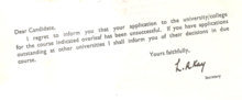Letter from UCCA ("I regret to inform you...") carrying Ronald Kay's signature