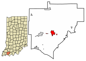 Location of Boonville in Warrick County, Indiana.