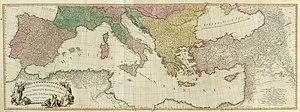 A 1785 map of the Mediterranean Sea with the Adjacent Regions and Seas in Europe, Asia and Africa