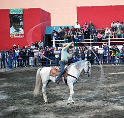 Charro with lariat at a horse show in Pachuca, Hidalgo, Mexico