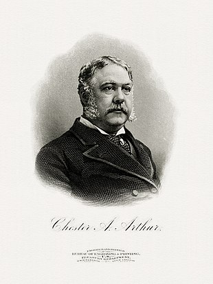 BEP engraved portrait of Arthur as President.