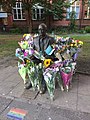 Flowers at the statue in 2018, the day before Turing's 106th birthday.