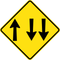 (W4-10) Lane Allocation ahead (Three-way traffic)