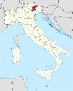 Map highlighting the location of the province of Belluno in Italy