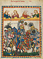 Illustration mock combat in a tournament, Codex Manesse (Herzog von Anhalt, fol. 17r), c. 1305–1315.