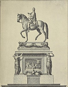 The finished equestrian statue of Louis XV for Place Louis XV, completed by Jean-Baptiste Pigalle (1762)