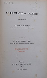 Title page of a 1871 copy of the "Mathematical Papers of the Late George Green," which was edited by Ferrers