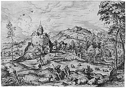 Die Landschaft mit Merkur und Argus by Hieronymus Cock (c. 1558)