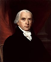 Ein älterer James Madison in einem schwarzen Anzug mit einem weißen Halstuch