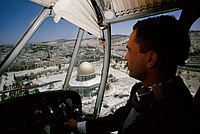 King Hussein of Jordan flying over the Temple Mount in East Jerusalem when it was under Jordanian control, 1965