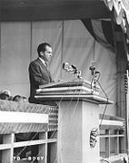 Vice-President Richard Nixon speaking at The Dalles Dam dedication in 1959