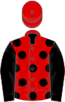 Red, black spots and sleeves, red cap