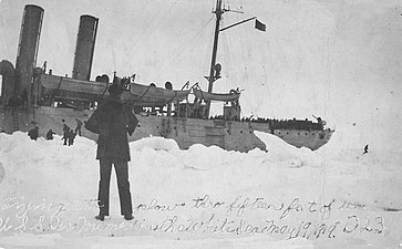USS Des Moines in 15 feet of snow and ice, White Sea, Russia, May 19, 1919
