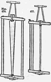 Two types of hand-powered frame or sash saws