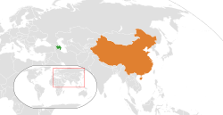 Map indicating locations of Azerbaijan and China