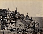 Samuel Bourne, "Burning Ghat, Benares, 1169," 1863–1869, photograph mounted on cardboard sheet