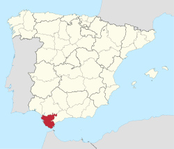 Map of Spain with Cádiz highlighted
