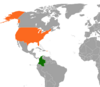 Location map for Colombia and the United States.