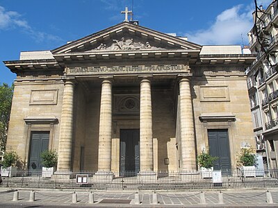 The neoclassical façade of the church of Saint-Philippe-de-Roule (1764–84), by Jean-François Chalgrin