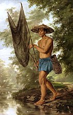 El pescador de Sacag, a painting of a fisherman with a salakot by Félix Resurrección Hidalgo, c.1875