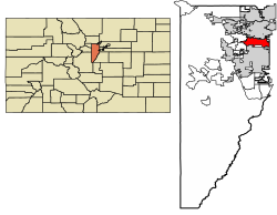 Location of the City of Wheat Ridge in Jefferson County, Colorado.