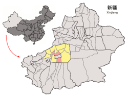 Location of Aksu City (pink) in Aksu Prefecture and Xinjiang