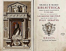 frontispiece and title page from eighteenth-century catalogue of Greek codices
