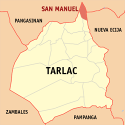 Map of Tarlac with San Manuel highlighted