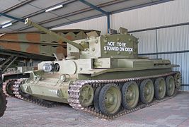 A Cromwell Mk. 1 displayed at the Royal Australian Armoured Corps Tank Museum, Puckapunyal, Australia (2007). The white writing on the turret is to inform cargo handlers that it is not to be transported by sea as deck cargo.