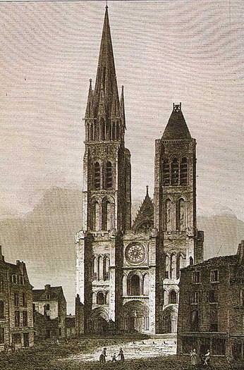 The left tower, completed, damaged and removed in the 1840s